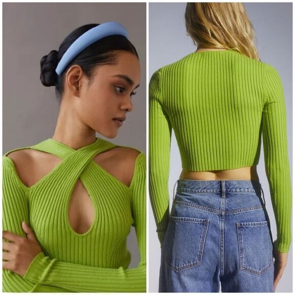 UO Casandra Cut Out Sweater Green 🍋‍🟩 - Picture 3 of 3